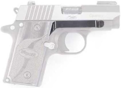 Sig Sauer P238 .380 için sağ taraf Techna Clip gizli taşıma kemer klipsi, tabancanın soluk hatları üzerinde gösterilmiştir